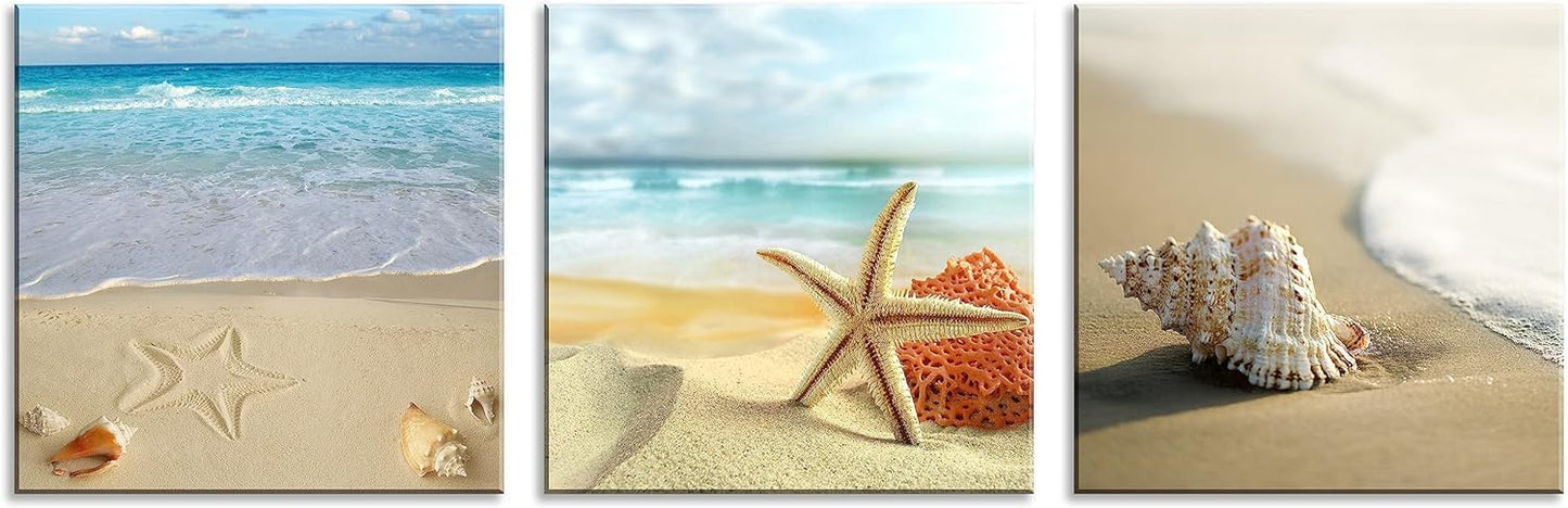 NAN Wind Beach Ocean Canvas Prints, Contemporary Abstract Seascape Pictures on Canvas Wall Art, Stretched and Framed