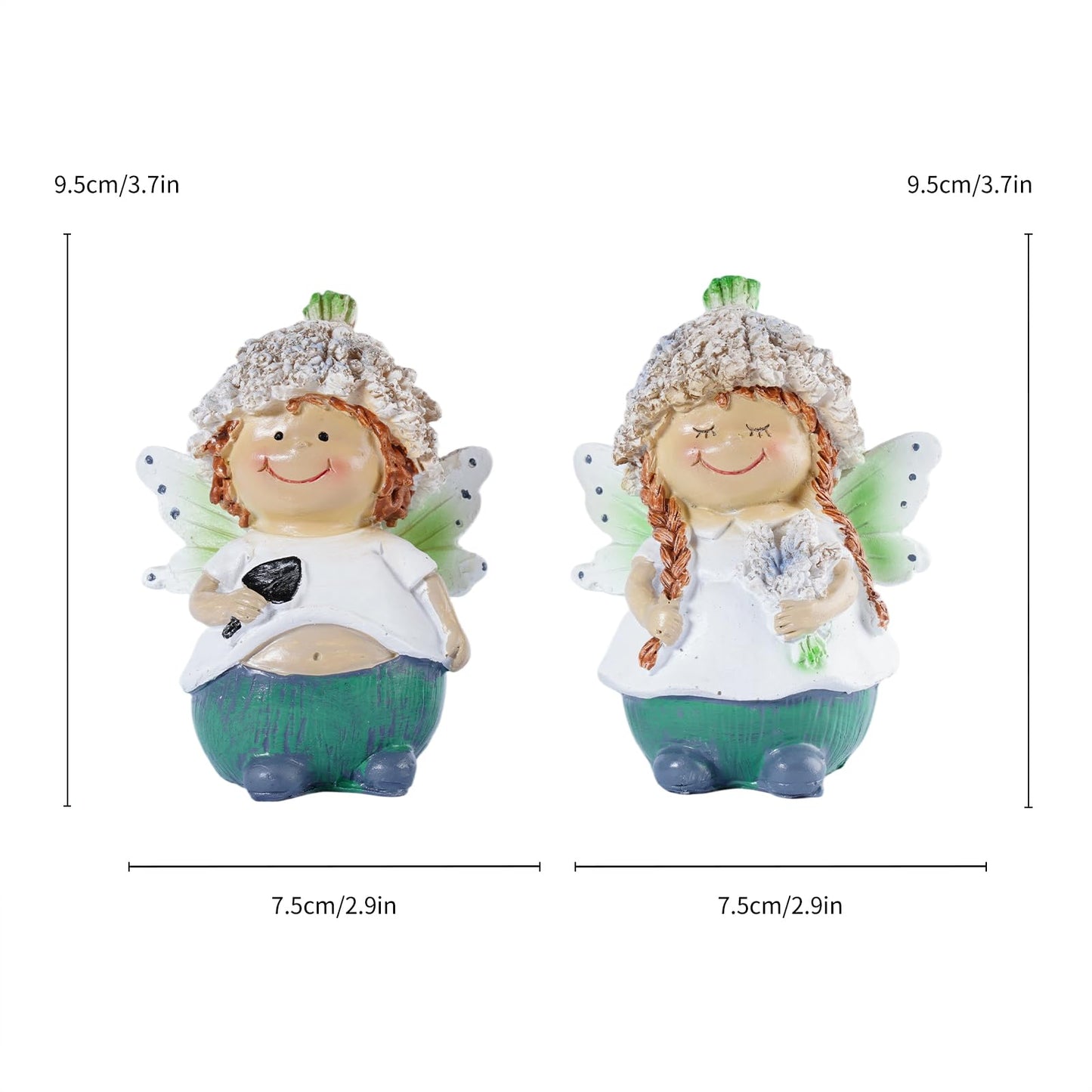 Brizoria Fairy Garden Accessories Set of 2 Whimsical Male and Female Fairy Figurines Hand Painted Resin Miniature Garden Decor for Outdoor Patio Porch Shelf Tabletop Display