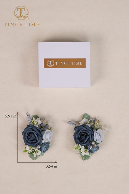 TINGE TIME Artificial Shoulder Corsages Flowers, Set of 2, Mother of The Bride Floral Corsage for Wedding Ceremony Anniversary Formal Dinner Party (Dusty Blue)