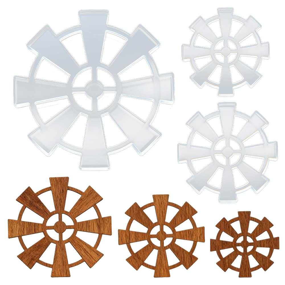 INFUNLY 3 Pcs Windmill Acrylic Router Template Set 5mm Thick Clear Router Inlay Template 3 Size Decorative Gear Pattern Curvy Tracing Guide Stencils for Woodworking Kitchen DIY Crafts