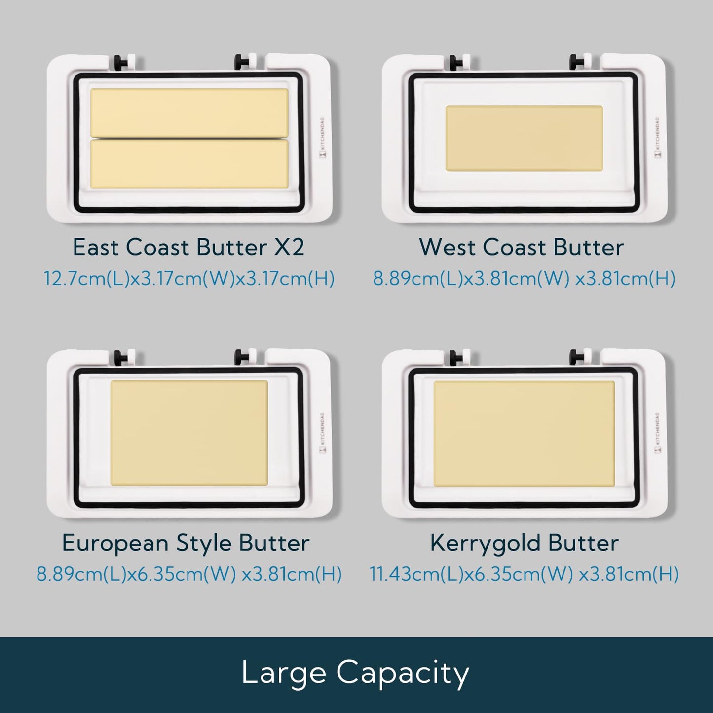 KITCHENDAO Airtight Flip-Top Butter Dish with Lid and Knife Spreader for Countertop and Refrigerator, Butter Keeper, Plastic Butter Holder Tray for 2 Sticks East Coast/ West Coast/ Kerrygold Butter