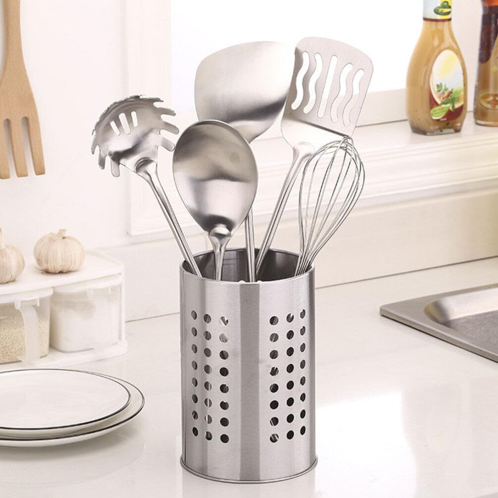 Stainless Steel Cutlery Bucket, Tabletop Utensil Holder for Kitchen, Chopstick Stand Case, Drain Rack Accessories