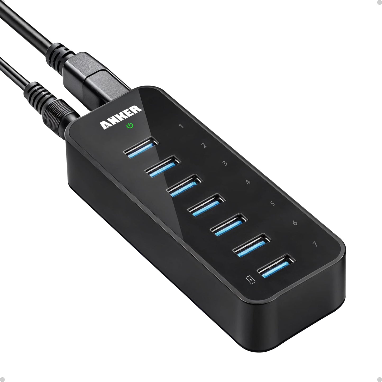 Anker USB Hub, USB 3.0 Hub, 10 Port 60W Data Hub, with 7 USB-3.0 Ports, 3 PowerIQ Charging Ports, Compatible with MacBook, iMac, Dell XPS, Surface Pro, iPhone, iPad Air, Galaxy Series, Mobile HDD