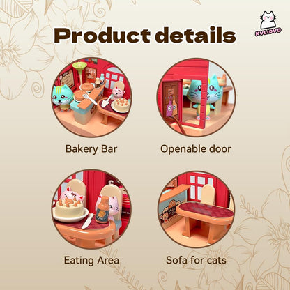 kvlidvo Koko's Cat Town DIY Miniature House Kit,Tiny Pink House Series–Cake Shop Building Kit,Dollhouse for 3 and up, Dollhouse Building Kit with Cats,Cat Toys Gift for Girls Boys Teens Kids Ages 3+
