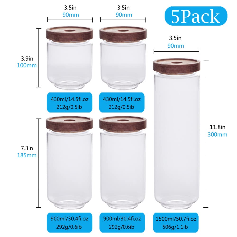 SAIOOL Kitchen Canisters Set of 6-8.5oz Glass Spice Jars With Acacia Airtight Lid and Labels Round Spice Bottles for kitchen Seasoning Baby Food Kids Snacks Meal Prep Containers Candle