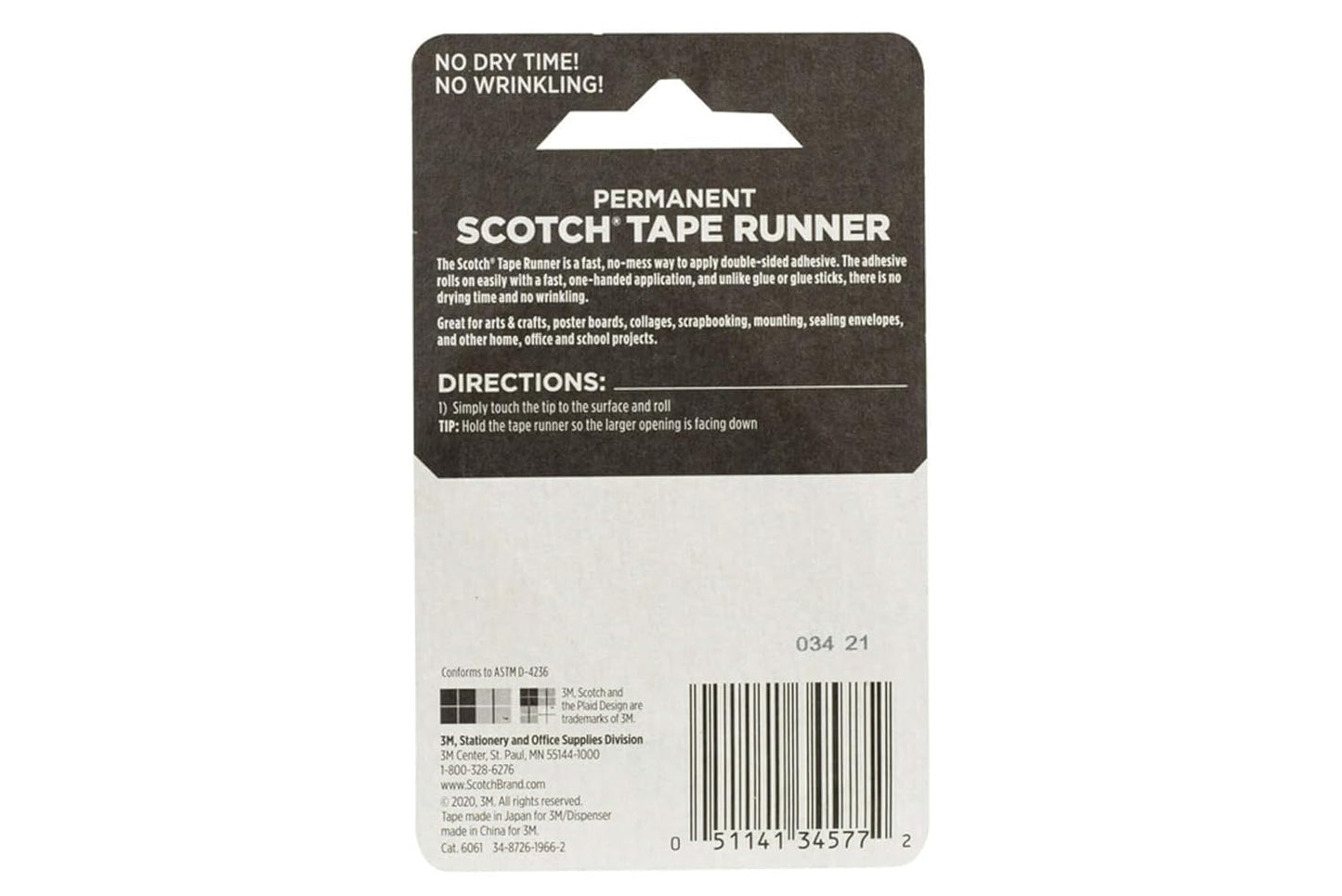 3M 6061 Scotch Double Sided Adhesive Roller Tape Runner, Permanent, Acid-Free, Photo-Safe Adhesive for Scrapbooking, Photo Mounting, and Crafts, 0.27 in x 26 ft per Roller, Pack of 6