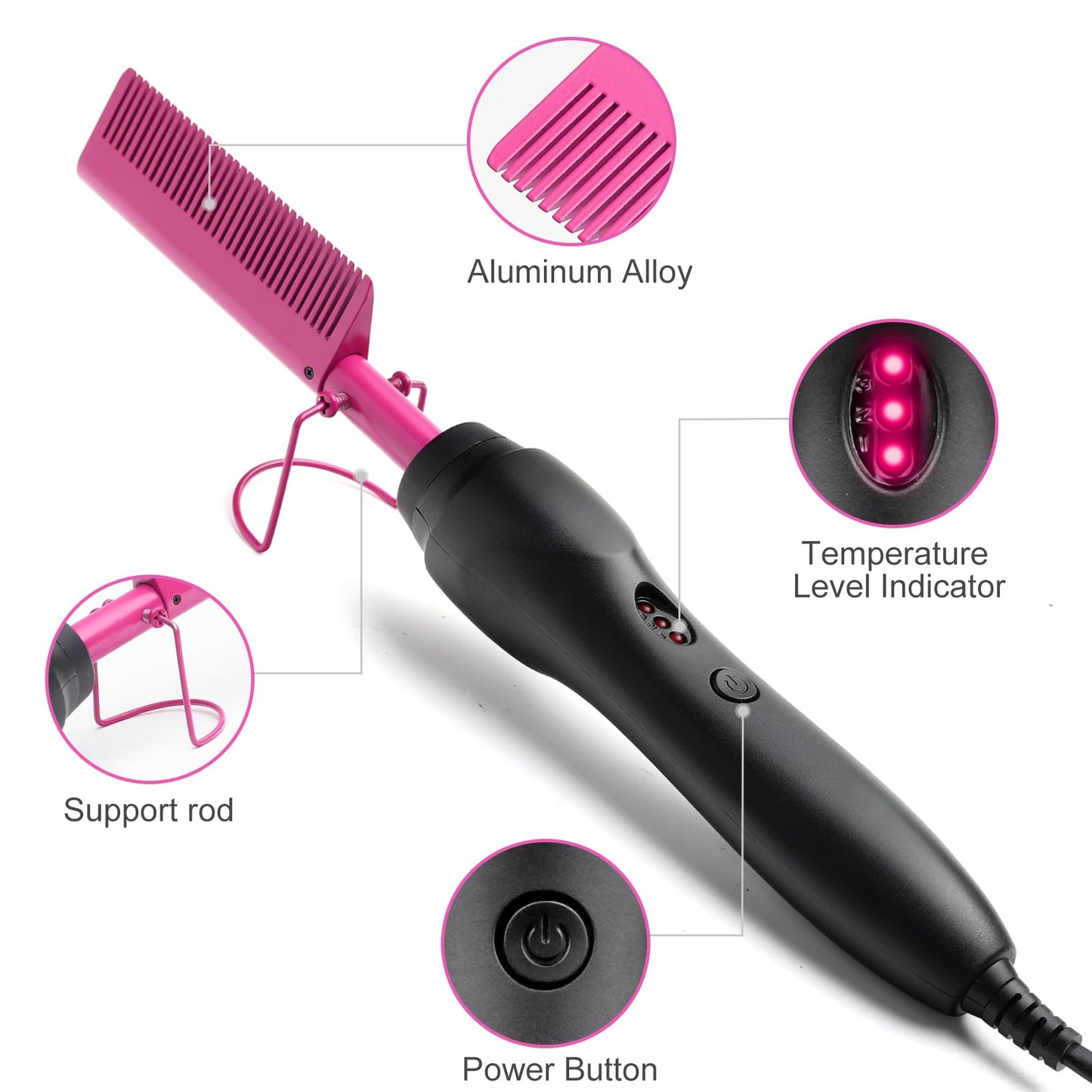 Electric Hot Comb Hair Straightener Heat Pressing Comb Curling Flat Iron Curler Hair Straightener Brush for Natural Black,Anti-Scald Beard Straightening Electric Press Comb