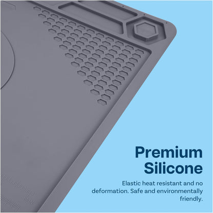 MMOBIEL Silicone Soldering & Repair Mat – Heat Resistant up to 932°F (500°C) – Non-Slip Magnetic Workbench Mat for Soldering, Electronics, Computer & DIY Projects (Grey, 16 x 11.5 inch (Magnetic))