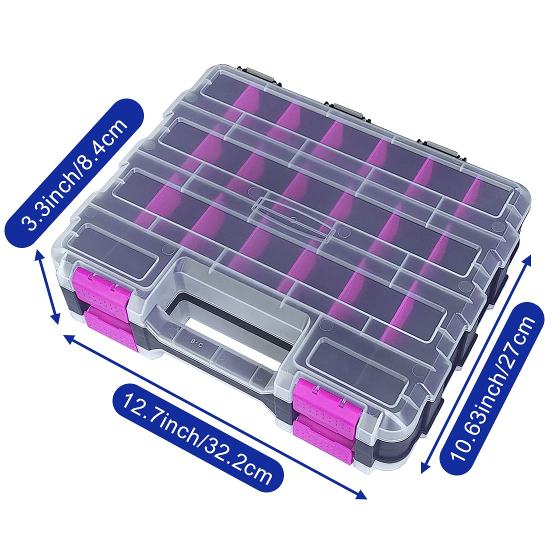 Tools Organizer Box Small Parts Storage Box 50-Compartment Double Side Hardware Organizers with Removable Plastic Dividers for Screws, Nuts, Nails, Bolts, Purple
