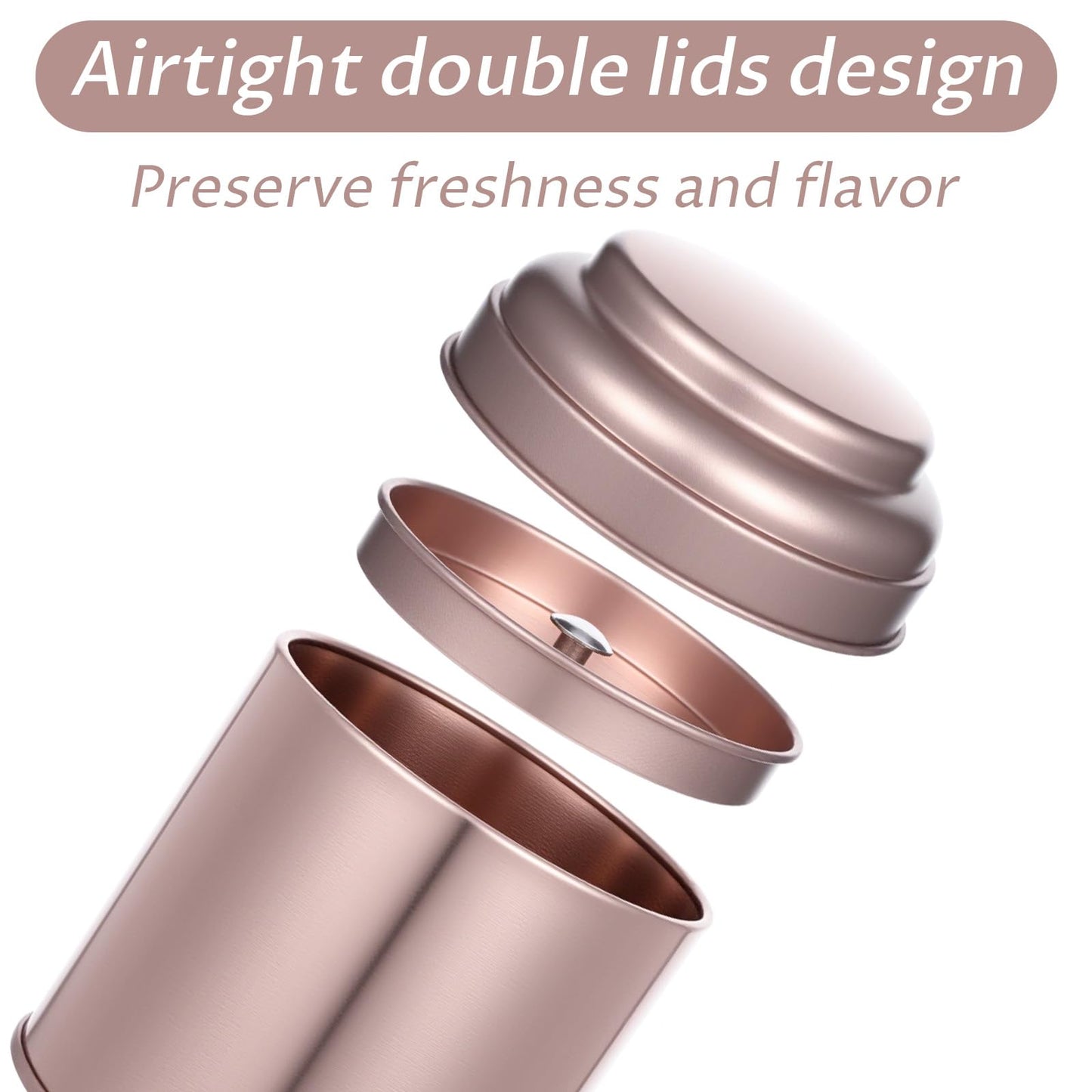 12 Pack Tea Tins Canister With Airtight Double Lids, 8 fl oz Round Mini Tea Storage Containers For Loose Leaf, Coffee, Spices and Sugar, Rose Gold