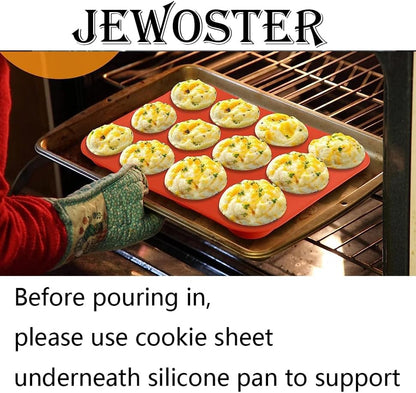 JEWOSTER 12 Cups Silicone Muffin Pan 2 Pack - Nonstick Silicone Molds for Making Muffin Cakes, Bread, Tart - BPA Free