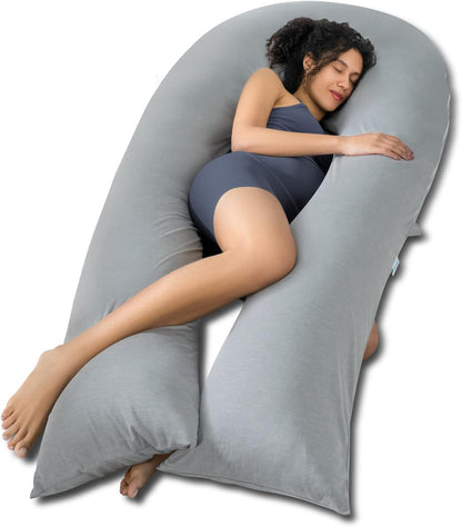 Queen Rose Extra Long U Shaped Body Pillow - Cooling Pregnancy Pillow for Full Body Support | 65 Inch Grey