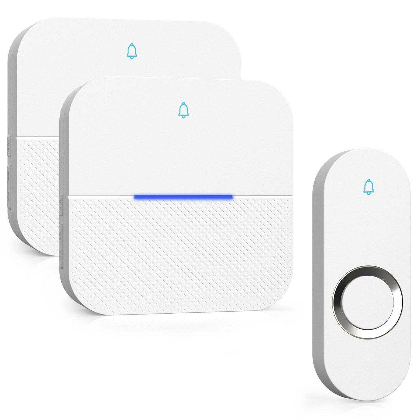 AIDA Lighted Wireless Doorbell for Home, Waterproof Battery Doorbell Wireless 1,000ft Range, 5 Volume Levels with 58 Doorbell Chimes & LED Flash (White, Doorbell with 2 Buttons & 1 Receiver)