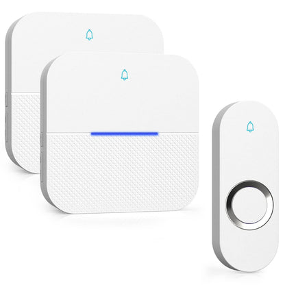 AIDA Lighted Wireless Doorbell for Home, Waterproof Battery Doorbell Wireless 1,000ft Range, 5 Volume Levels with 58 Doorbell Chimes & LED Flash (White, Doorbell with 2 Buttons & 1 Receiver)