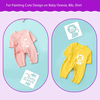 30 Pieces Baby Shower Stencils, 5 Inch Cute Onesie Stencil Reusable Mixed Phrase for Painting, Small Animals Template for Bodysuit Shirts Shoes Bibs Clothes