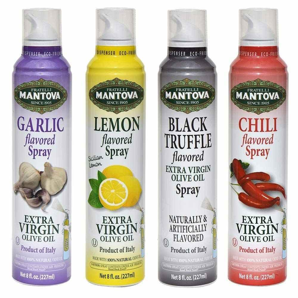 Mantova Extra Virgin Olive Oil Spray Garlic Flavored 8 oz. Spray Bottle - Manage Oil Amount - Great For Salads & Cooking