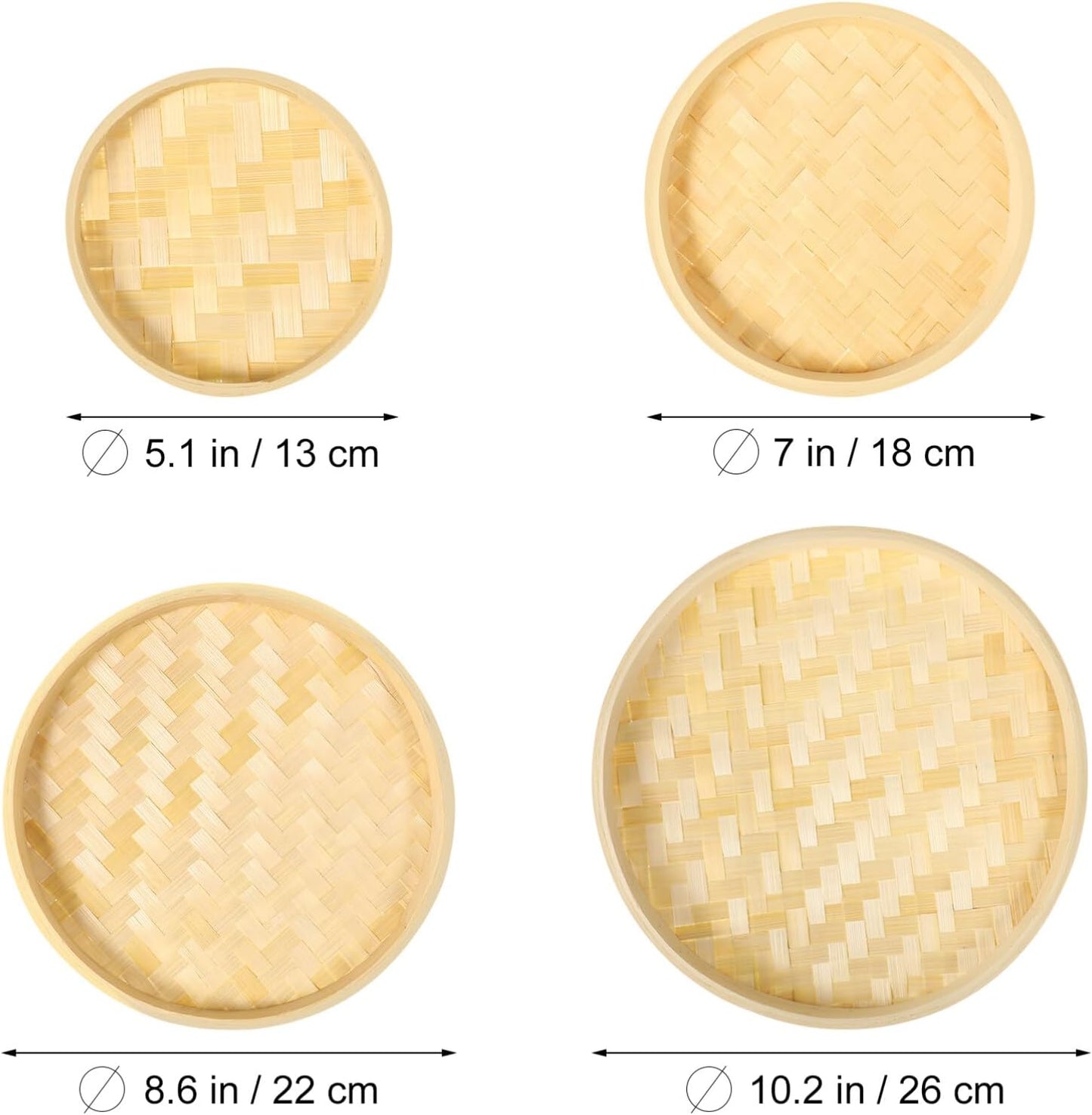 Luxshiny 4pcs Bamboo Weaving Basket, Mini Woven Tray for Bread Display and Craft Storage