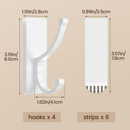 pickpiff Adhesive Wall Hooks with Strip - No Residue, Easy to Remove, Strong Heavy Duty Sticky Towel Hook, 4 Pack White