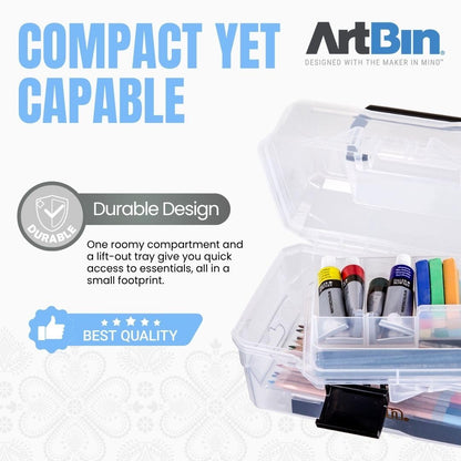ArtBin 6890AG Small Project Box, Portable Art & Craft Organizer with Lift-Out Tray, [1] Plastic Storage Case, Clear