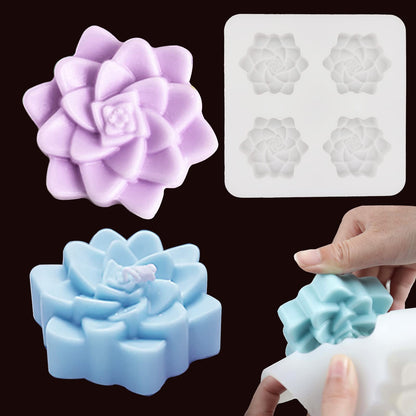 Succulent Silicone Mold, 4 Cavities Silicone Soap Mold, Succulent Plants Flower Mould for Soap Bath Bombs Candle Resin Concrete Crafts, Handmade Chocolate Cake Decor Dessert Biscuit Pudding Ice
