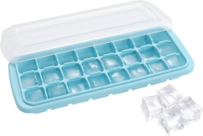 Soft Silicone Ice Cube Tray with PP Lid, Flexible Ice Cube Trays for Freezer (24 Cubes, Blue)
