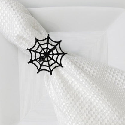 FRCOLOR 4pcs Metal Spider Web Napkin Holder, Halloween Napkin Rings for Festival Parties Weddings