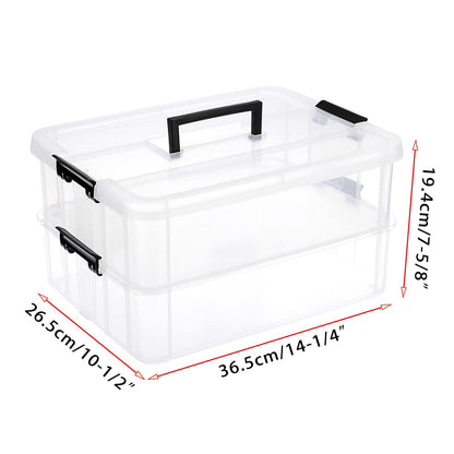 BTSKY 2 Layer Stack & Carry Box, Plastic Multipurpose Portable Storage Container Box Handled Organizer Storage Box for Organizing Stationery, Sewing, Art Craft, Jewelry and Beauty Supplies Black