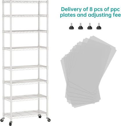 SINGAYE 8-Tier Metal Shelf Organizer - Adjustable Wire Shelving Unit for Kitchen, Garage, or Bathroom | 12" D x 22" W x 74" H - White