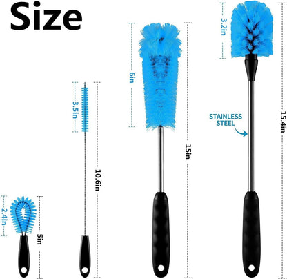4 Pack Bottle Brush Cleaning Set,Multi-Function Long Handle Bottle Cleaner for Glasswares, Travel Coffee Mugs, Narrow Cup,Straw Cleaning Brush,Food Jars, Sinks, Cup Cover Supplies (4 Pack)