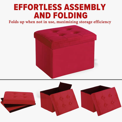 17x13x13in(Neon LINMAGCO Storage Ottoman Folding Foot Stool Velvet Foot Rest with Padded Modern Ottoman with Storage