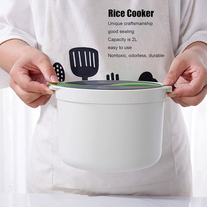 Microwave Rice Cooker Set, 2L Food Grade PP Material with Rice Spoon, Lid, Strainer, Steaming Pot (Green)