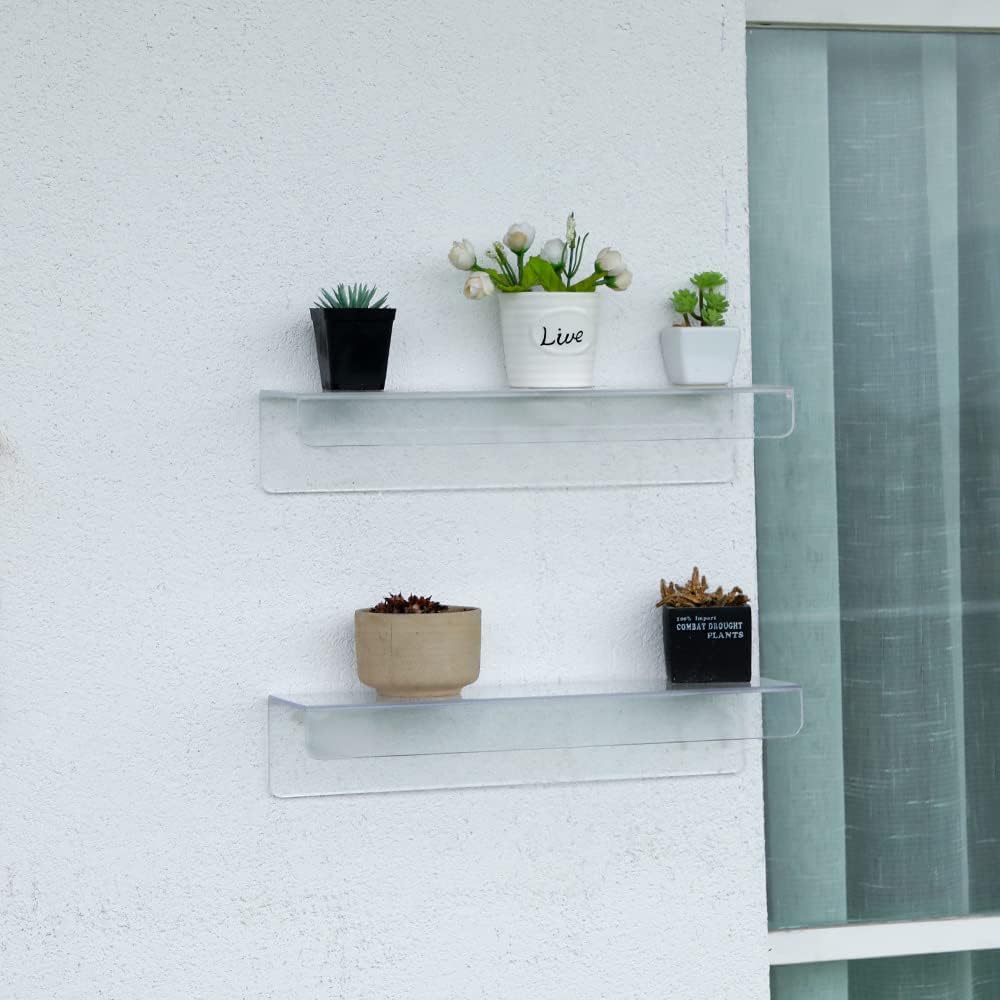 2 Bedroom,Room,15 Inch Pcak Clear Acrylic Shelves for Bathroom Wall Shelf & Organizer,Invisible Floating Shelves & Wall
