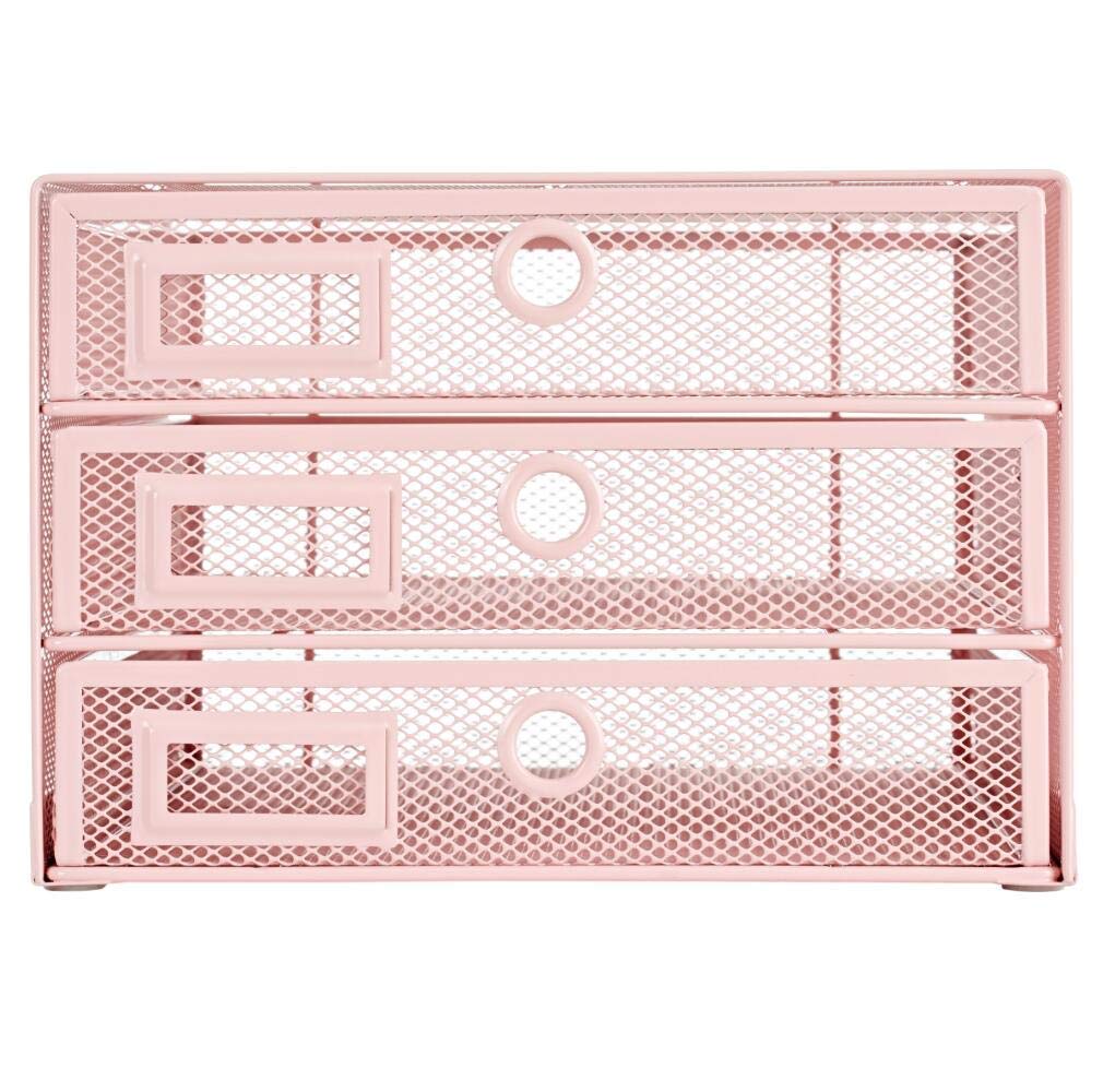 Annova Desk Organizer Wire Mesh 3 Tier Sliding Drawers Paper Sorter/Multifunctional/Premium Solid Construction for Letters, Documents, Mail, Files, Paper, Kids' Art Supplies (Light Pink)