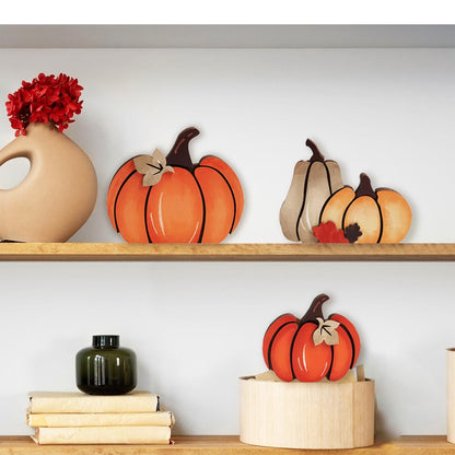 3PCS Wooden Pumpkin Fall Decor- Double Side Fall Pumpkin Decorations for Home Thanksgiving Table Centerpieces for Home, Office, Mantel and Shelf Autumn Decorations (D3)