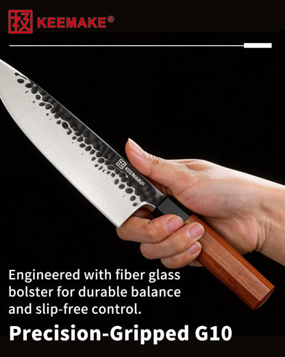 KEEMAKE 8 Inch Chef Knife, Japanese Hand Forged High Carbon Steel Kitchen Knives with Ergonomic Rosewood Handle, Ultra Sharp Durable Professional Gyuto Knife for Meat & Veggie Slicing
