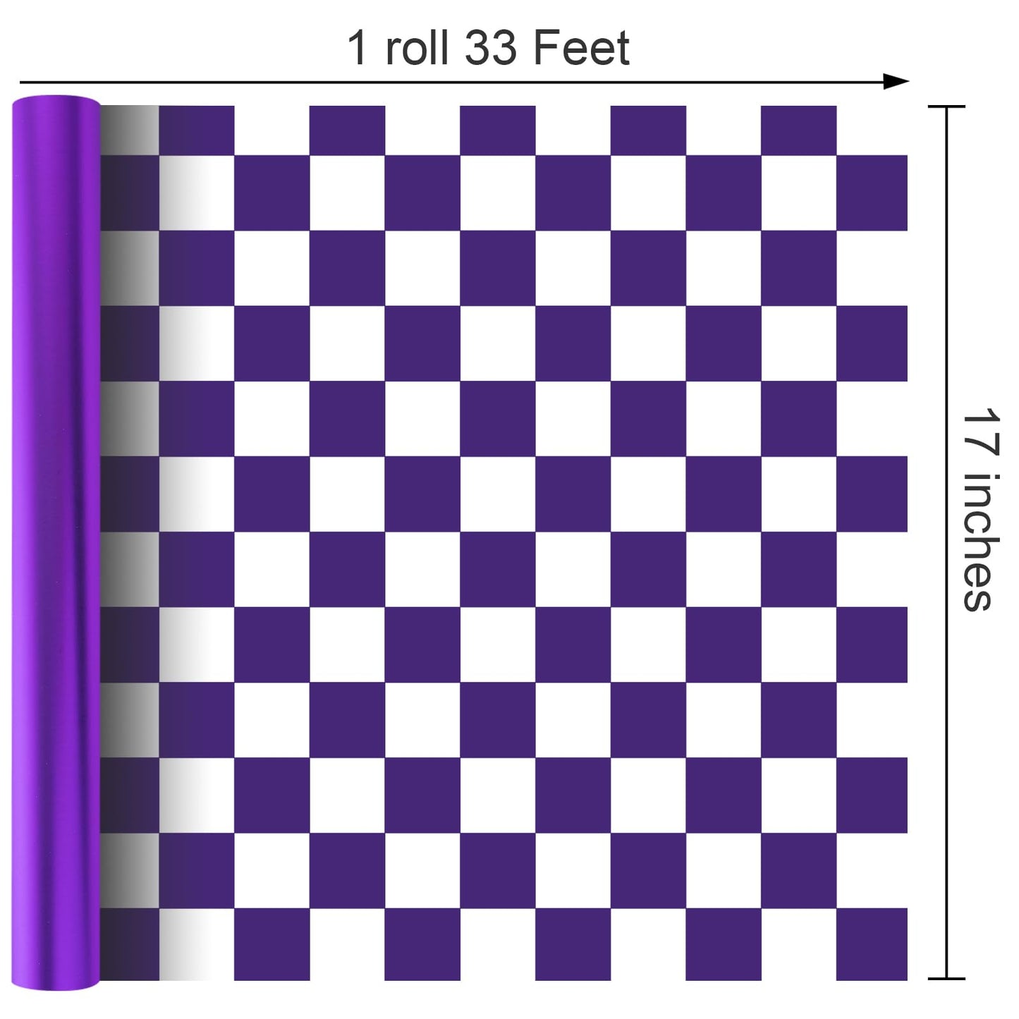 Homeral Purple Wrapping Paper Roll - 17 In x 33 Ft Matte Metallic Solid Color & Purple and White Checkered Reversible Gift Wrapping Paper for Birthday, Wedding, Christmas, Valentine, Baby Shower