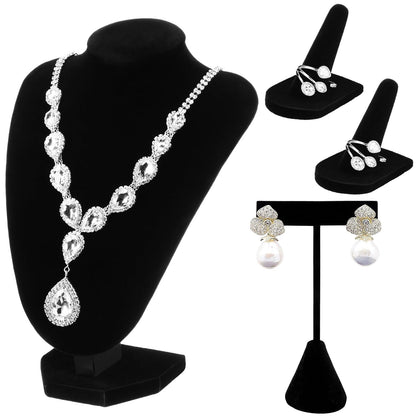 Wenqik 3 Pcs Velvet Jewelry Display Set Velvet Necklace Bust Holder T Shape Earring Stand Ring Finger Jewelry Holder, Black