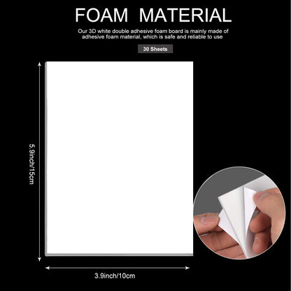 Adasea 30 Sheets White Sticky Foam Sheets-Foam Tapes Double Sided Adhesive Foams Sheet 3D White Dual-Adhesive Foams Sheet for Scrapbook Crafting DIY Crafts, 3.9 x 5.9 Inch