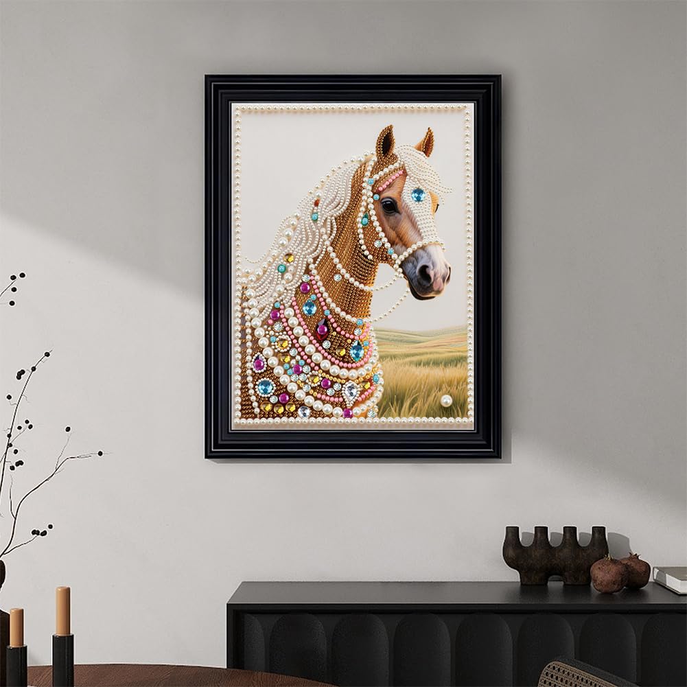 Kulvci DIY 5D Pearl Painting Kit, Horse Diamond Painting Kit for Adults Beginner, Bead Art Kits All-Pearl Dot Painting for Wall Decor, Creative Stress Relief Gift Home Decor,12 × 16 inch