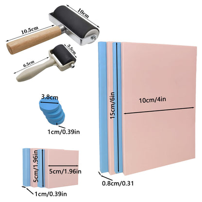 HRJZF 30PCS Rubber Block Stamp Carving Blocks with Cutter Tools and Rubber Brayer Roller for DIY Printmaking and More Crafts (Combo Pack)