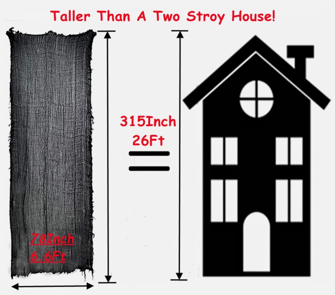 Niurui Halloween Black Creepy Cloth 315 x 79 inch Spooky Halloween Decoration for Haunted Houses Outdoor Party Supplies