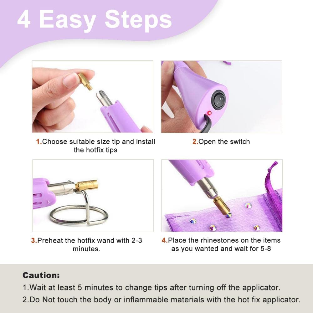 Hotfix Applicator, 7 in 1 Hot Fixed Wand Bedazzler Kit, Rhinestones Setter Wand Tool with 7 Different Tip Sizes, DIY Bedazzler Kit with Rhinestones with Support Stand (American standard (black))