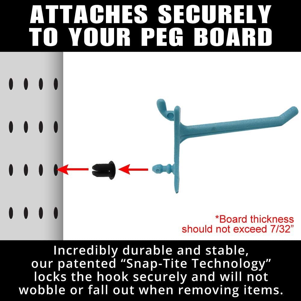 Greenleaf Industries PegPro® 2" Hooks Kit for Standard “Wood Fiber” pegboard – Durable Plastic Pegboard Hooks - for Garage, Kitchen, Craft Room, and More (2" Hook - 24 Pack, Caribbean)