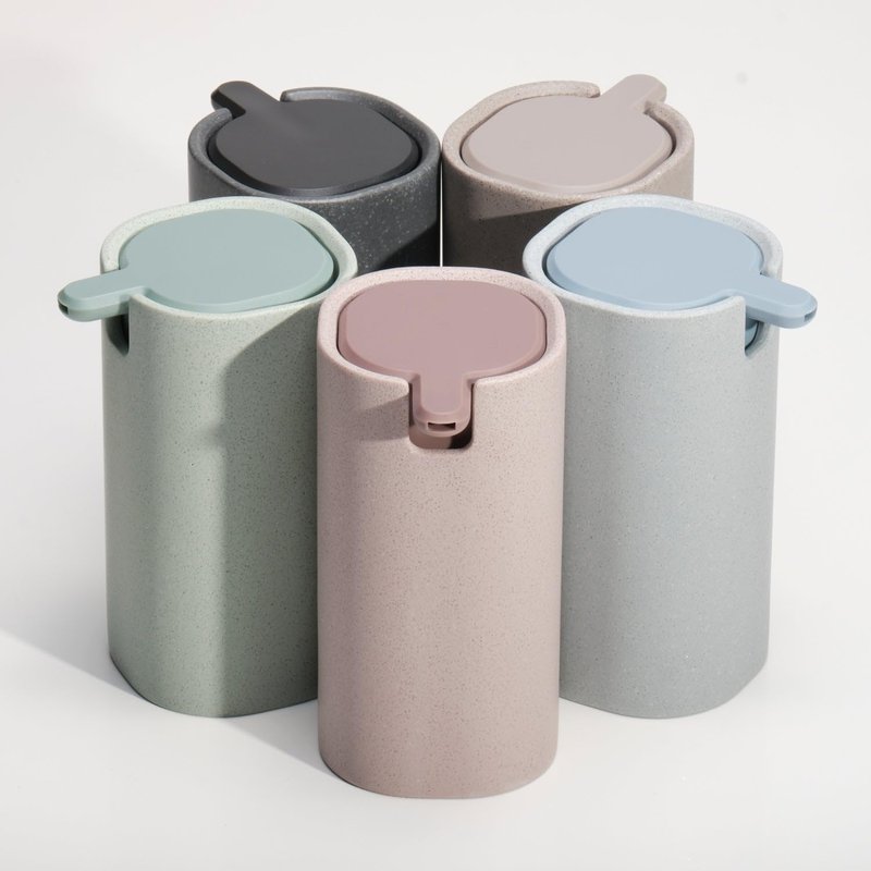 LINE+ARC Modern Easy-to-Press Soap Dispenser (Stone). No-Rust Cute Bathroom Beige Marble Kitchen Sink Ergonomic Liquid Lotion Shampoo Conditioner