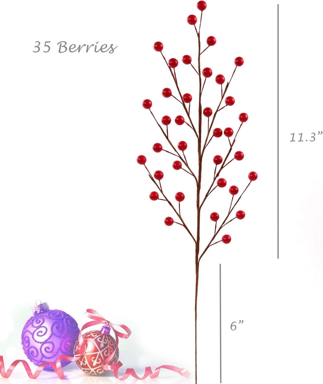 12 Larksilk Red Holly Berry Stem Picks Artificial Christmas Decorative Branches for Wreaths, Vases & Holiday Decor