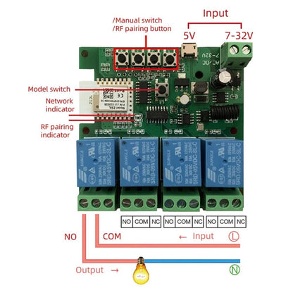MHCOZY 4 Channel 12V ZigBee Relay Switch with Clean Contact, Adjustable Self-Lock and Momentary Interlock Working Mode,Automate Garage Gate Door Blind(Zigbee Hub Needed)