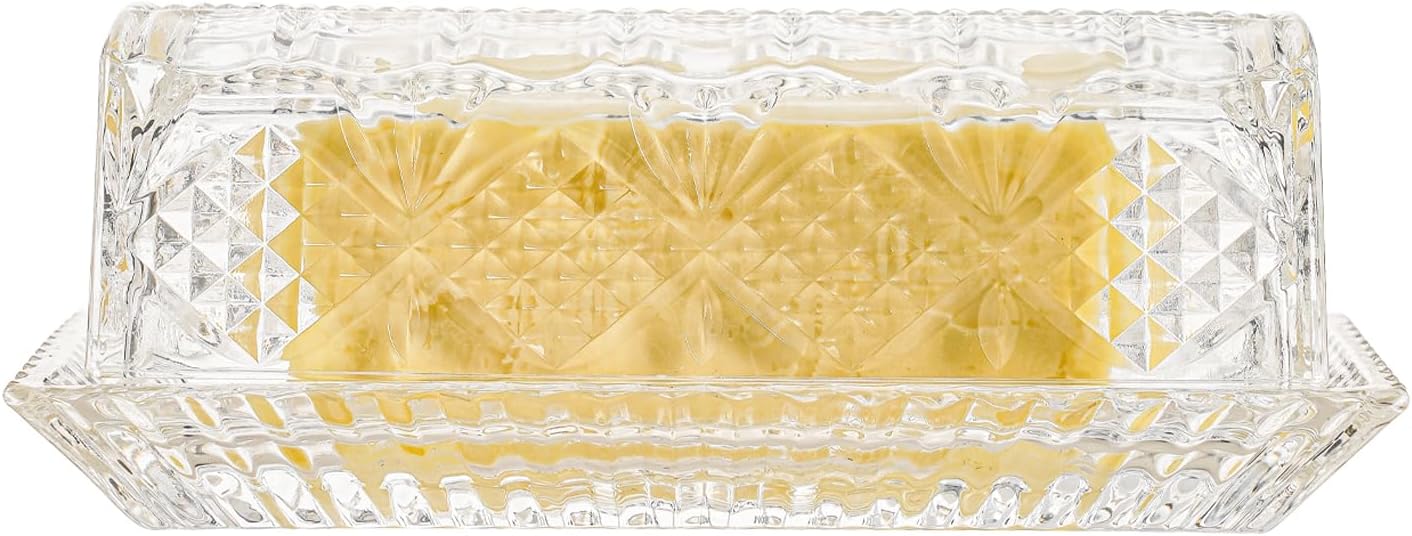 Countertop,Refrigerator,Dishwasher Glass Butter Dish with Lid,Large Deep Covered Butter Dish,Clear Crystal Glass Butter