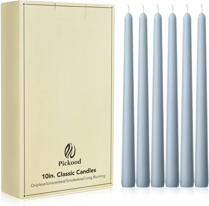 pickood 10-Inch Set 12 New Burning Formula Unscented Dripless Taper Candles of - Baby Blue, for Wedding, Dinner