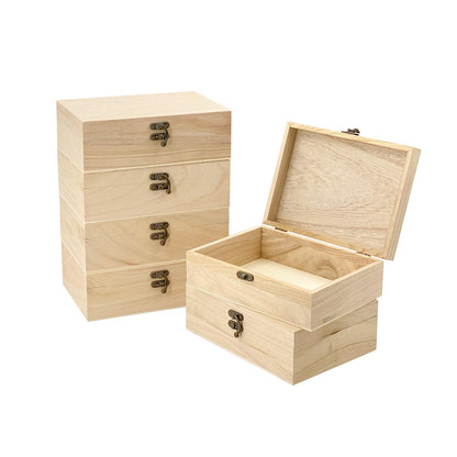 6 Pack Unfinished Wood Box with Lid Crafts Wooden Box for DIY Arts Project (8.3x6x2.7 Inches)