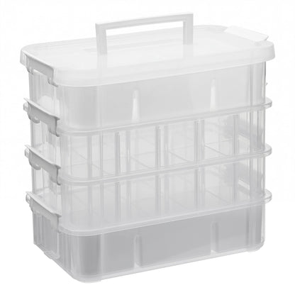 CraftGenes 4-Layer Craft Organizers and Storage with 2 Removable Drawers, Large Art Supply Case with 20 Adjustable Dividers, Portable Sewing Box for Beads, Craft Supplies, Scrapbooking&Tools